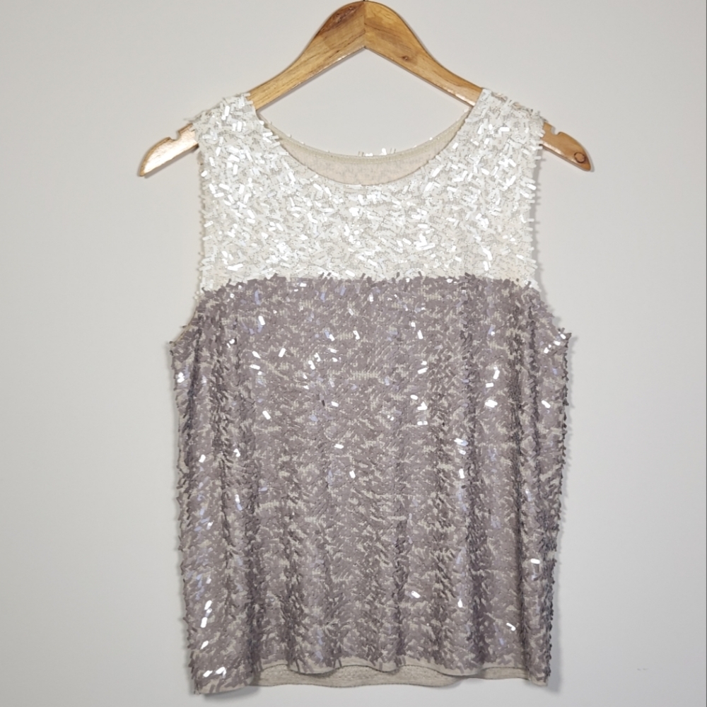 Cream & Grey Sequin Tank Top